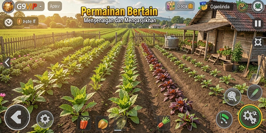 Tampilan gameplay G9VIP dengan aktivitas bertani yang menyenangkan.