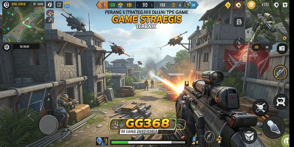 Screenshot utama GG368 menampilkan aksi pertempuran seru dalam game TPS.