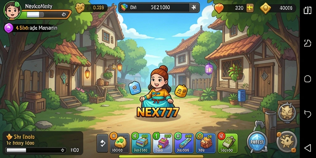 Tampilan gameplay NEX777 yang menarik dan penuh warna dalam genre Idle.
