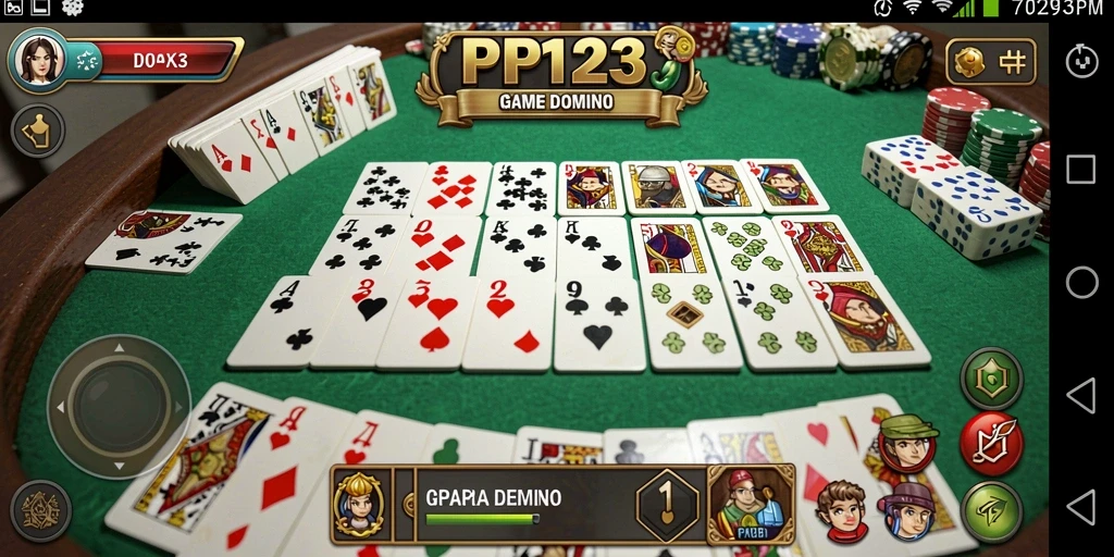 Tangkapan layar utama PP123 menampilkan gameplay domino yang seru.