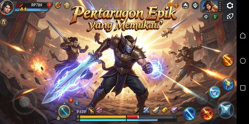 Screenshot menunjukkan pertarungan intens dalam RP6789 dengan karakter yang beragam.