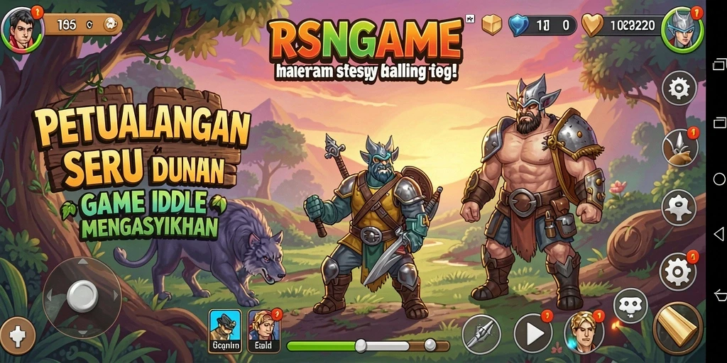 Tangkapan layar utama RSNGAME menunjukkan gameplay yang menarik dan penuh warna.